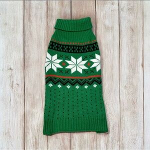 Dog Sweater Fair Isle Winter Turtleneck Knit Sweater Green White Medium
